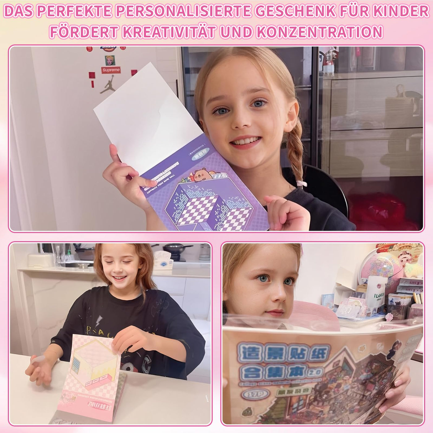 40 Stück 3D House Stickers Scene Set, Stickerbuch Wiederverwendbar, Sticker Therapy, DIY-Aufkleber für Basteln, with 56 PET Sticker, 40 Mminiatur Haus, 2 Pinzette, Relief Stress für Erwachsene Kinder