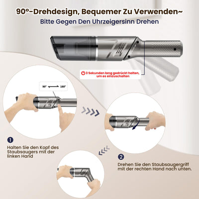 MZGO Handstaubsauger, 12000 Pa leistungsstarker Autostaubsauger, Leichter Mini-Handstaubsauger mit drehbarem Griff, Starke Zyklonsaugung für die Reinigung von Autos, Treppen, Sofas und Ecken.