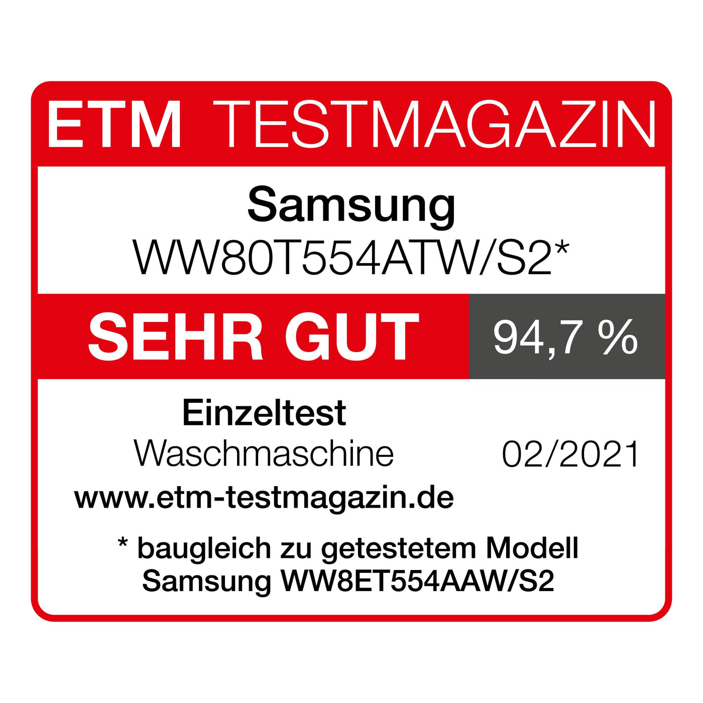 Samsung WW80T554ATW/S2 Waschmaschine, 8 kg, 1400 U/min, Ecobubble, AddWash, WiFi-SmartControl, Hygiene-Dampfprogramm, Weiß
