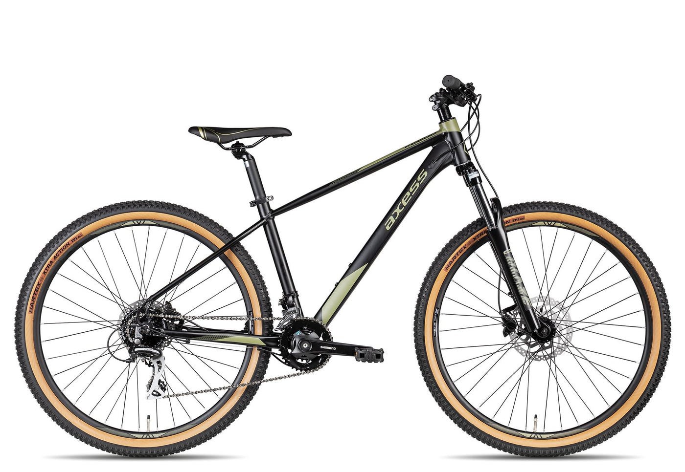 Axess Keedo | Herren-Mountainbike | MTB-Hardtail | 16-Gang Schaltung | hydraulische Scheibenbremsen, Farbe:satinblack Olive, Rahmengröße:16 Zoll, Laufradgröße:27.5 Zoll