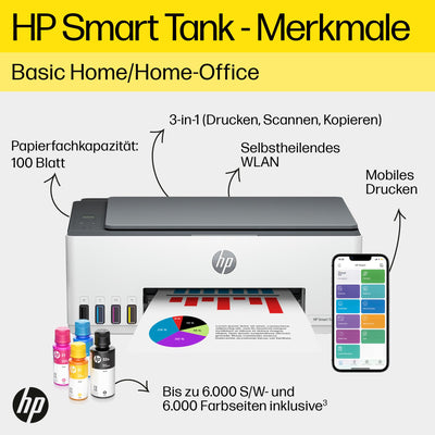 HP Smart Tank 5105 3-in-1 Multifunktionsdrucker, 20€ Cashback, (WLAN; Mobiles Drucken) – 3 Jahre Tinte inklusive, 3 Jahre Garantie, großer Tintentank, hohe Reichweite, Drucken in hoher Qualität