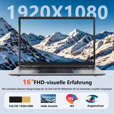 16-Zoll-Laptop, tragbarer Laptop mit 8GB DDR und 512GB SSD,erweiterbar auf 1 TB.Pentium-Quad-Core-Prozessor bis zu 2,64 GHz.9000-mAh-Akku.Mini-HDMI-Schnittstelle.Dualband-WLAN.Webcam.Schlanke Laptops