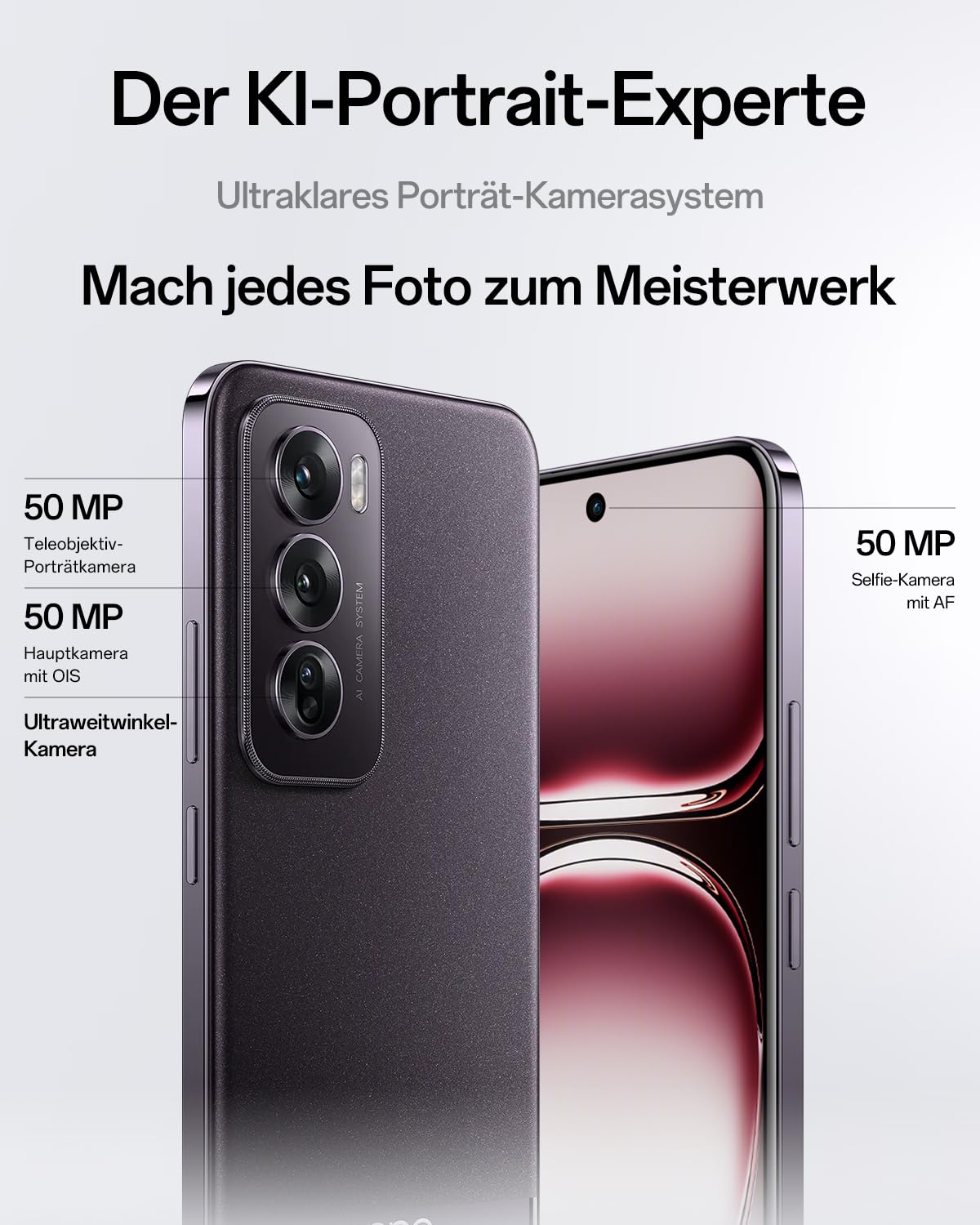 OPPO Reno12 Pro 5G 12+512GB, AI Smartphone Android, Handy, SUPERVOOC 80W, 5000mAh Akku, Schnellladefunktion, Doppelte 50MP AI Kamera, 120Hz 6,7" AMOLED, Dimensity 7300, NFC, Braun