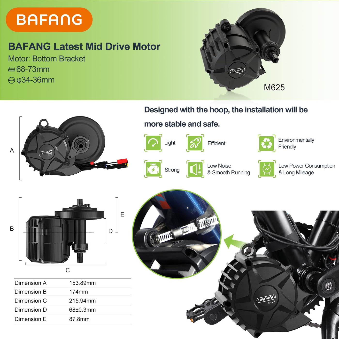 Bafang M625 M325 M225 Mittelmotor - 250W 500W 750W 1000W Mid Drive E-Bike Umwandlungssatz mit 46Z Kettenrad, LCD-Anzeige und Akku (optional), 48V 52V E-Bike Kit für BB68-73mm (CAN-Protokoll)