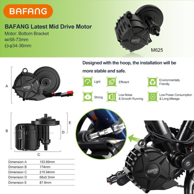 Bafang M625 M325 M225 Mittelmotor - 250W 500W 750W 1000W Mid Drive E-Bike Umwandlungssatz mit 46Z Kettenrad, LCD-Anzeige und Akku (optional), 48V 52V E-Bike Kit für BB68-73mm (CAN-Protokoll)