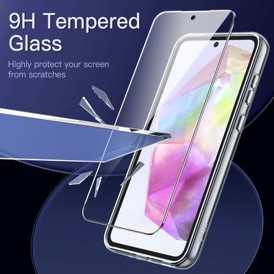 JETech 3 in 1 Hülle für Samsung Galaxy A35 5G, mit 2 Stück Schutzfolie, Gehärtetem Glas Displayschutz, Stoßfeste Stoßstange Schützende Klare Rückseite Handyhülle (Durchsichtig)
