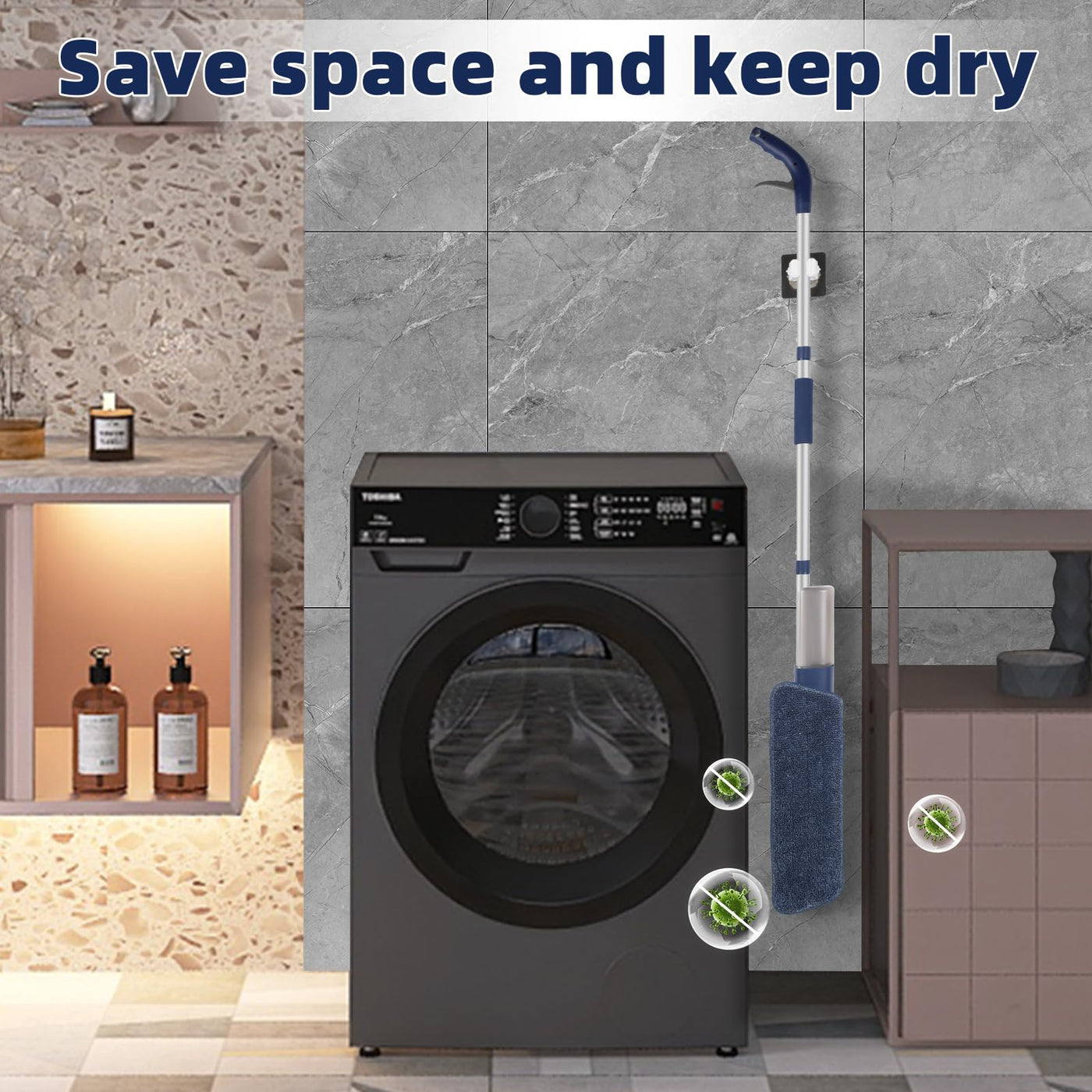 Bodenwischer mit Sprühfunktion，360 Grad Rotierender Sprühwischer mit 3 Waschbaren Mikrofaser Pads，500ML Wassertank，1*Mop-Halter，Wischmopp für Schnelle Reinigung Hartholz, Marmor, Laminat, Fliesen