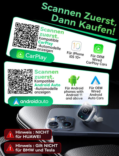 Mavlou Wireless Carplay & Android Auto Adapter, Metalldesign Mini & Stabiler 2-in-1-Dongle, Convert Wired CarPlay/Android Auto zu Wireless, für iOS 10+/Android 11+ & Autos ab 2016 (Schwarz)