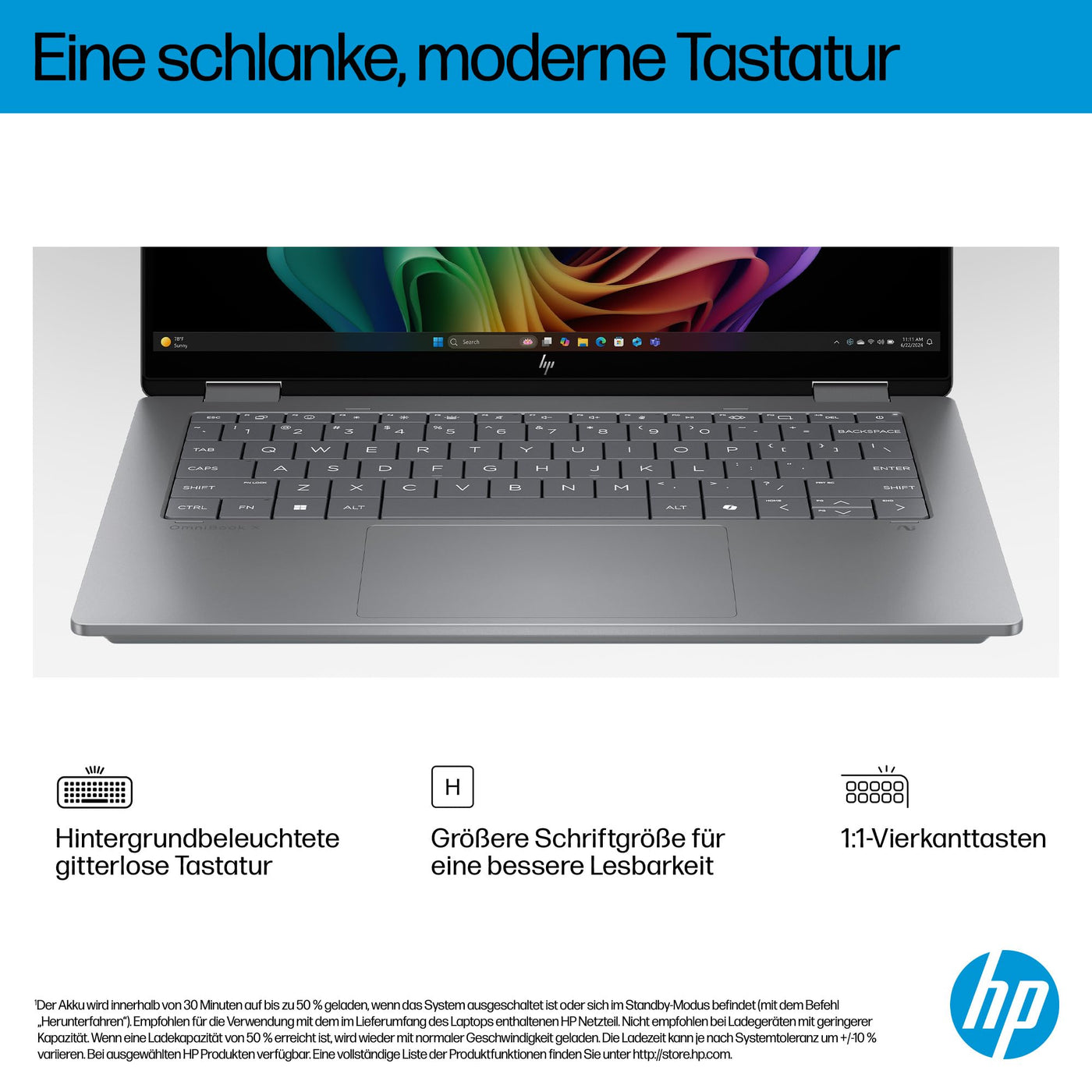 HP OmniBook X Flip 2in1 Next Gen AI Laptop | AMD Ryzen AI 7 350 (8C) | dedizierte NPU für KI | 50 NPU Tops | Copilot+ PC | 14" WUXGA 1920x1200 Touchscreen | 16GB | 512GB SSD | Win11 | QWERTZ | Silber