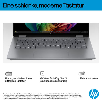 HP OmniBook X Flip 2in1 Next Gen AI Laptop| AMD Ryzen AI 7 350 (8C) | dedizierte NPU für KI | 50 NPU Tops | Copilot+ PC | 14" 3K 2880x1800 OLED-Touchscreen | 16GB | 1TB SSD | Win11 | QWERTZ | Silber