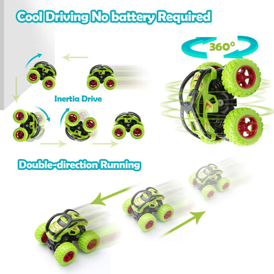 Monster Trucks Spielzeug 4 Stück Reibungsbetriebene Rennwagen LKW Zurückziehen 360 Grad Rotierendes Geländewagen Spielzeugauto für Geschenk 3 4 5 6 7 8 Jahre Jungen Mädchen (A)