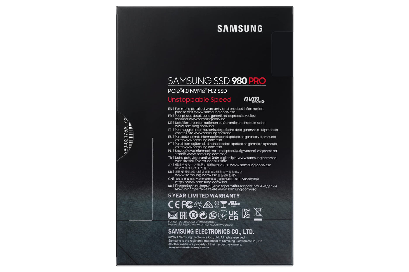 Samsung 980 PRO NVMe M.2 SSD, 2 TB, PCIe 4.0, 7.000 MB/s Lesen, 5.000 MB/s Schreiben, Interne SSD für Gaming und Videobearbeitung, MZ-V8P2T0BW
