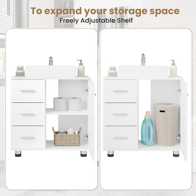 EUGAD Waschbeckenunterschrank, Badezimmerschrank mit 3 Schubladen, 2 Fächer hinter Tür, verstellbare Ablage, Badezimmer Unterschrank, Waschtischunterschrank weiß, 60x59,5x30 cm