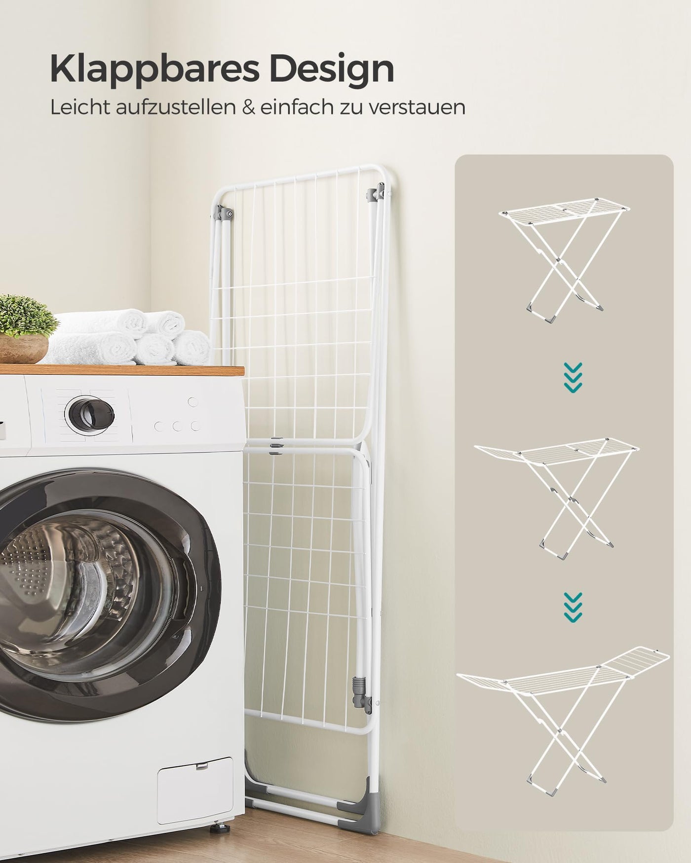 SONGMICS Wäscheständer, Standtrockner klappbar, Flügelwäscheständer, freistehend, für Innen- und Außenbereich, für Bettwäsche und Kleidung, weiß LLR540W01