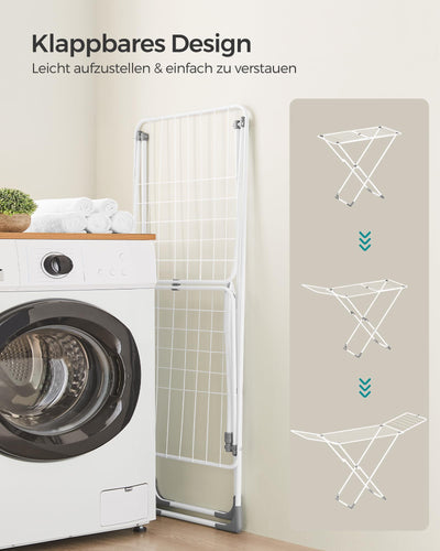 SONGMICS Wäscheständer, Standtrockner klappbar, Flügelwäscheständer, freistehend, für Innen- und Außenbereich, für Bettwäsche und Kleidung, weiß LLR540W01