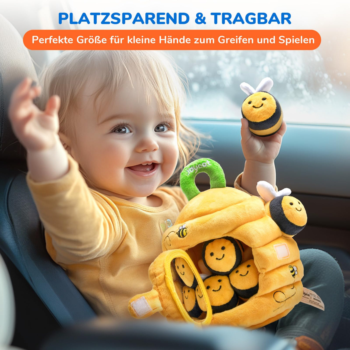 JoyCat Baby Spielzeug 6-12 Monate, Baby Bienenstock mit 5 Bienen Sensorik Spielzeug, Rassel, Spiegel, Montessori BabySpielzeug, Motorikspielzeug Geschenke für Kinder 1 2 Jahre