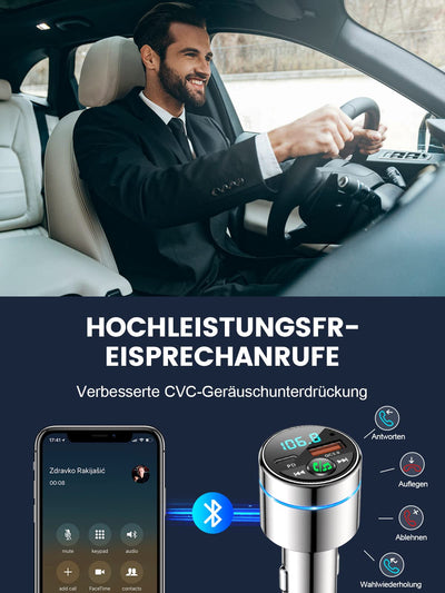 Mohard FM Transmitter Auto Bluetooth 5.3, Ganzmetall PD 30W & QC3.0 18W Schnelles Autoladegerät Zigarettenanzünder, KFZ Bluetooth Adapter Auto Freisprechanlage, Noise Cancelling Mikrofon, Ringlicht