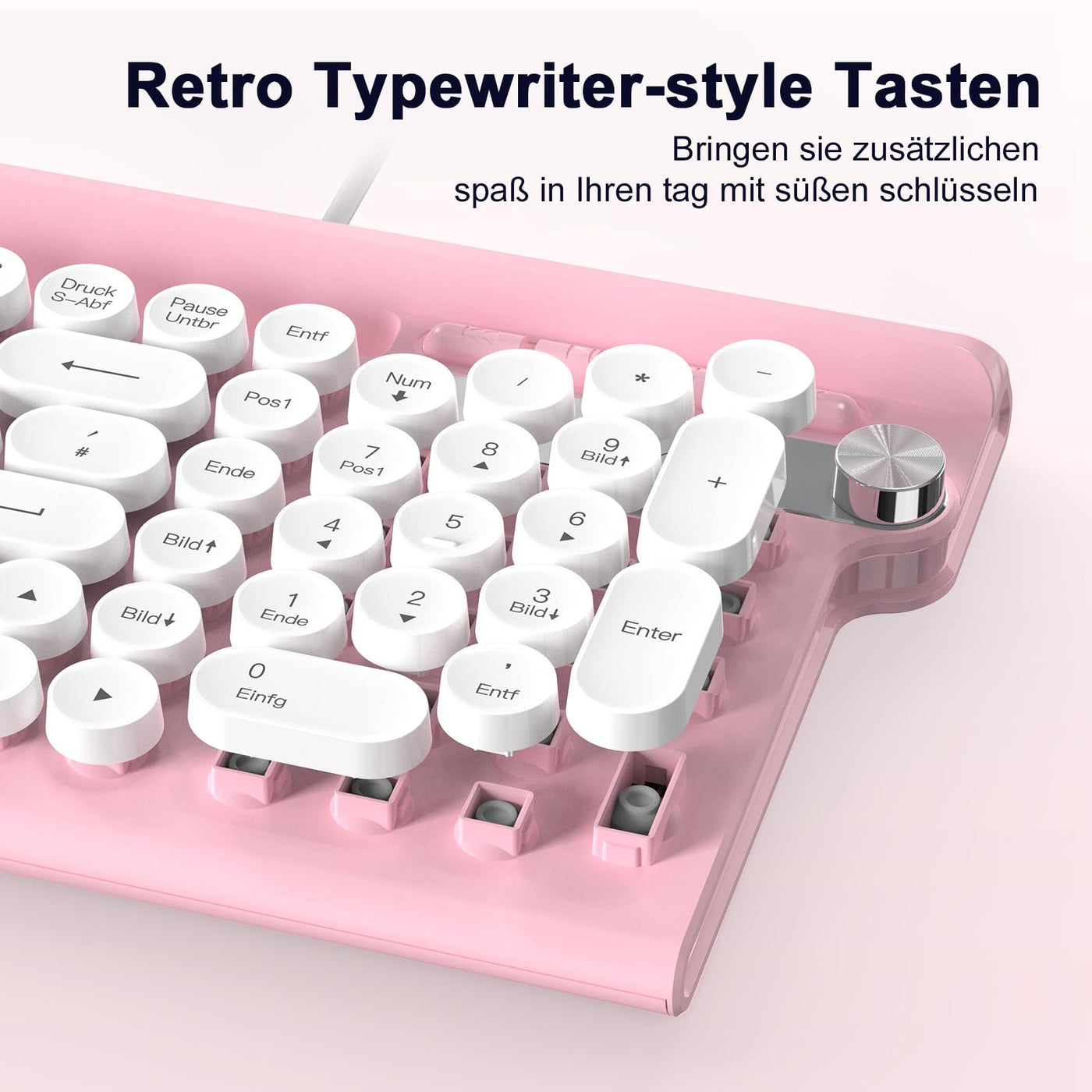 Tastatur Maus Set,RaceGT Tastatur Rosa Retro Schreibmaschine Tastatur Bunt Maus und Tastatur mit Handyhalterung Tastaturen Tastatur Kabel Keyboard für PC Mac Computer Laptop QWERTZ Deutsch