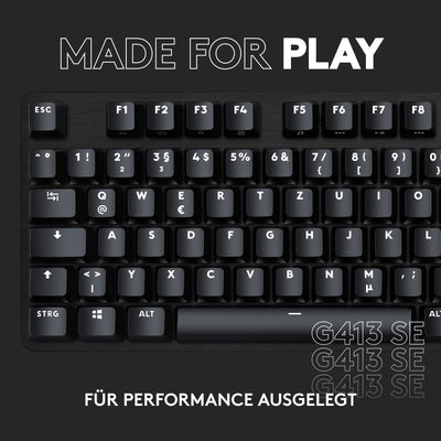 Logitech G413 SE Mechanische Gaming-Tastatur - Mit Hintergrundbeleuchtung, taktilen mechanischen Schaltern, Anti-Ghosting, Kompatibel mit Windows, macOS, Deutsches QWERTZ-Layout - Schwarz
