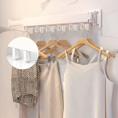 SWAWIS Wäscheständer Wandmontage Kleiderstange 120cm Ausziehbar Klappbar Wäscheständer Kleiderstange Wand mit 18 Haken für Balkon, Wäsche, Badezimmer, Schlafzimmer, DREI Falten, Weiß