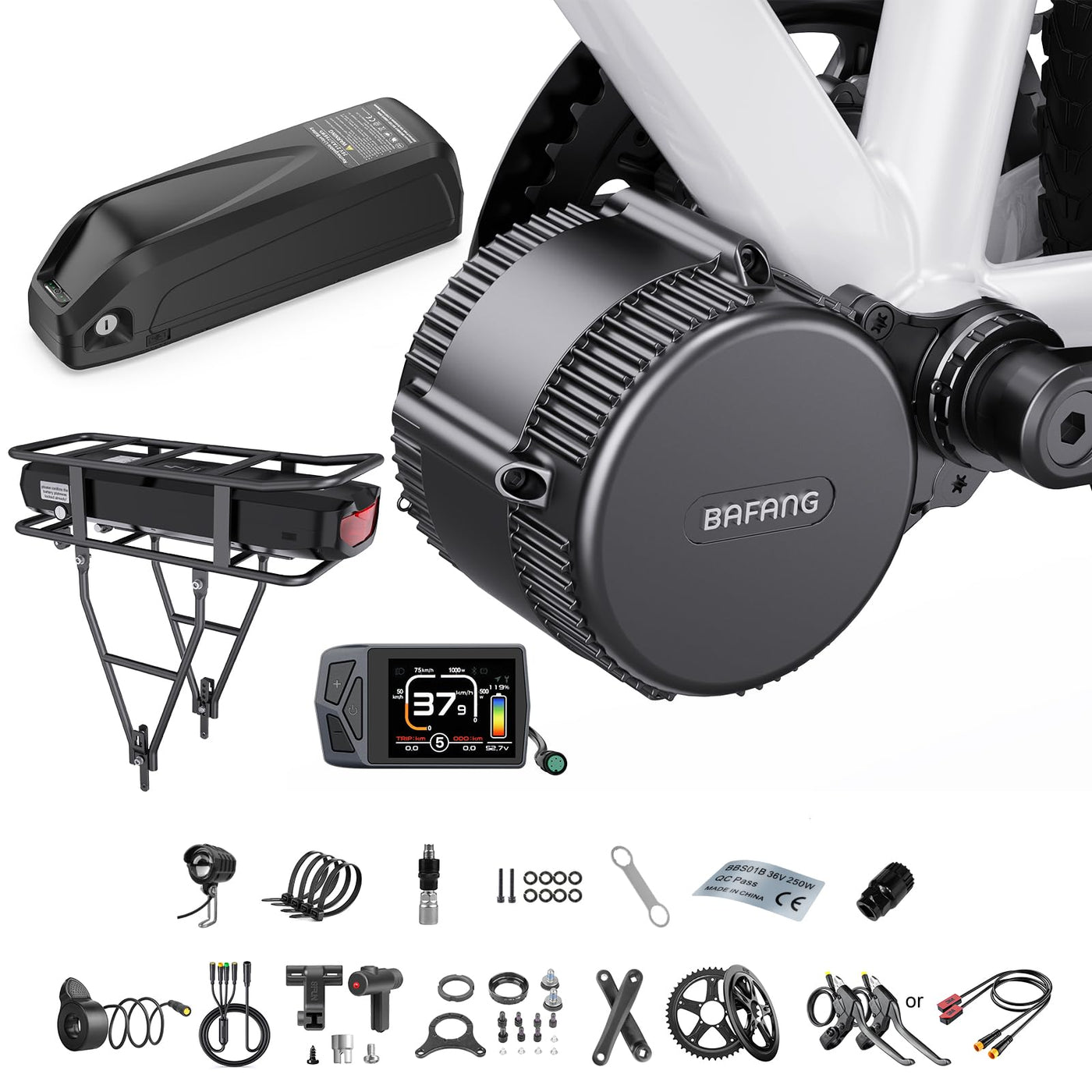 BAFANG Mittelmotor 250W 350W 500W BBS01B G340 Motor mit 36V Akku mit optionalem E-Bike Display Custom E-Bike Umbausätze für BB68mm Mountainbike