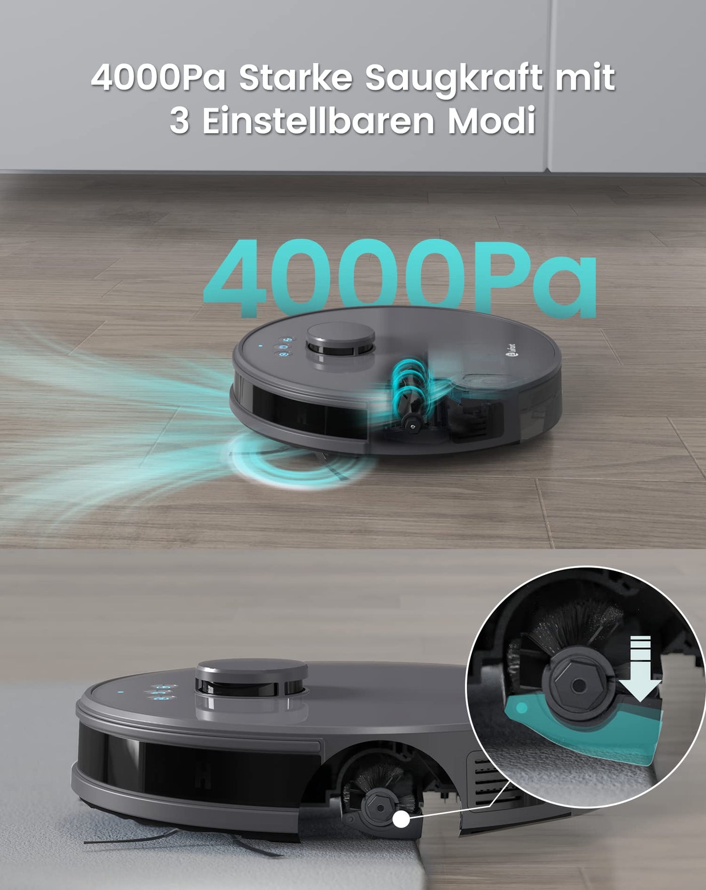 LEFANT M1G Saugroboter mit Wischfunktion,LiDAR Navigation, 4000Pa Staubsauger Roboter 200Min, Mehrstufiges Mapping, mit No-Go-Zonen, Saug und Wischroboter für Tierhaare, Teppiche und Hartböden