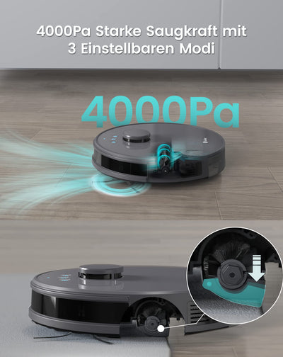 LEFANT M1G Saugroboter mit Wischfunktion,LiDAR Navigation, 4000Pa Staubsauger Roboter 200Min, Mehrstufiges Mapping, mit No-Go-Zonen, Saug und Wischroboter für Tierhaare, Teppiche und Hartböden