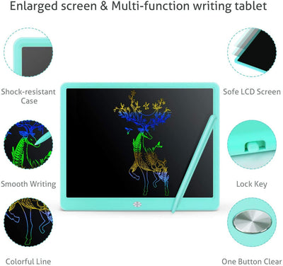 LCD-Schreibtafel, extra groß, 38,1 cm, bunt, löschbar, elektronisch, digital, Zeichenblock, Kritzelbrett, Geschenk für Kinder, Erwachsene, Zuhause, Schule, Büro (blau)