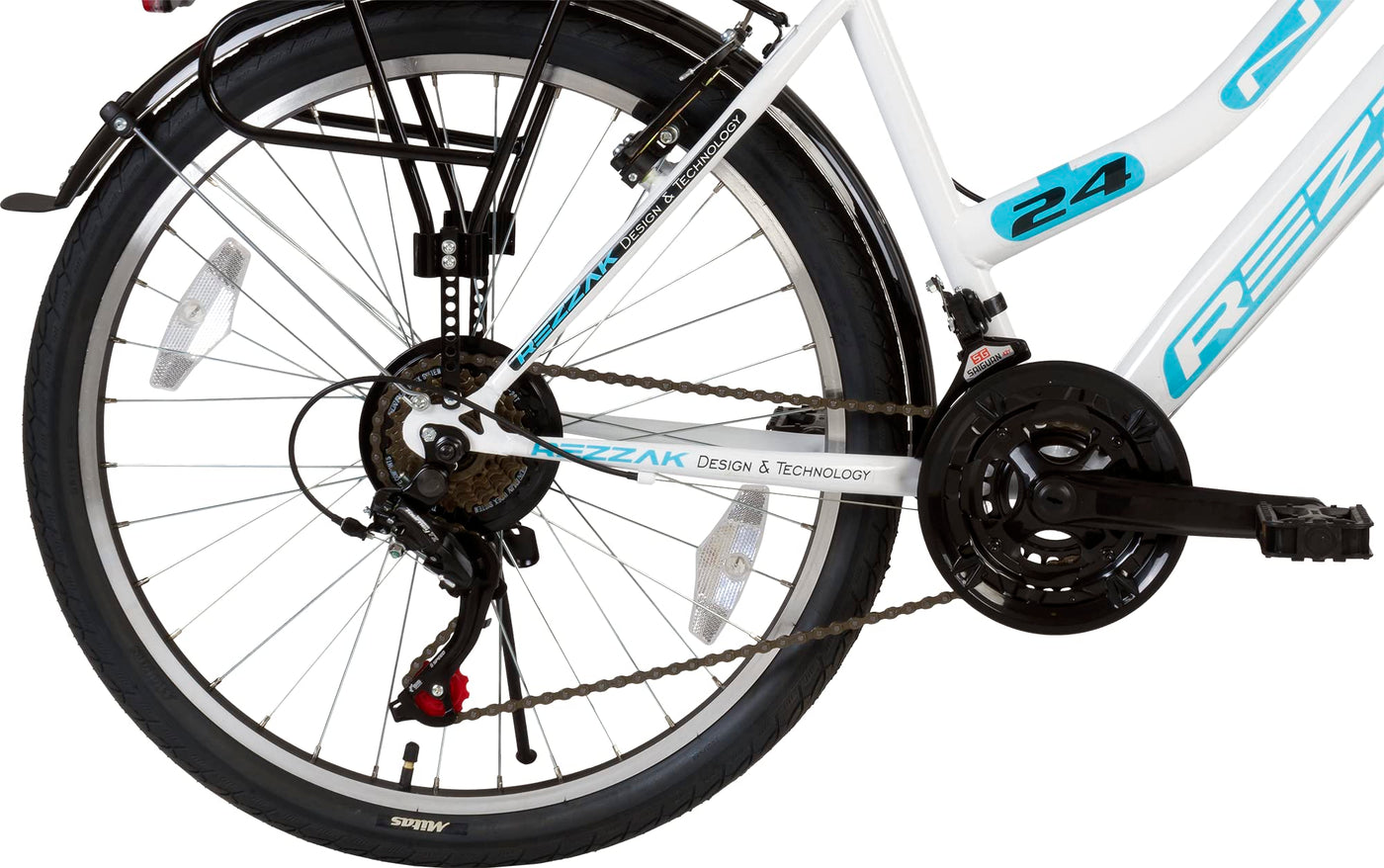 Rezzak 24 Zoll Fahrrad Mädchenfahrrad Damenfahrrad Kinderfahrrad 21 Gang RH ca 42cm Weiss Türkis Neu-051