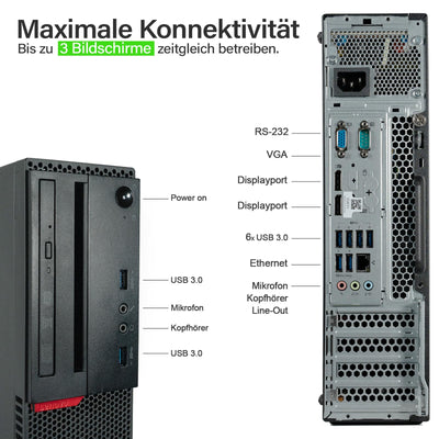 Lenovo - Schneller PC mit Іntel Core i5 - Desktop Computer + Silent Rechner für Büro & Home Office mit 3,2 GHZ - 16GB RAM - 512GB SSD - USB3.0 - WLAN - inkl Windows 11 Pro + Grееd Maus/Tastatur