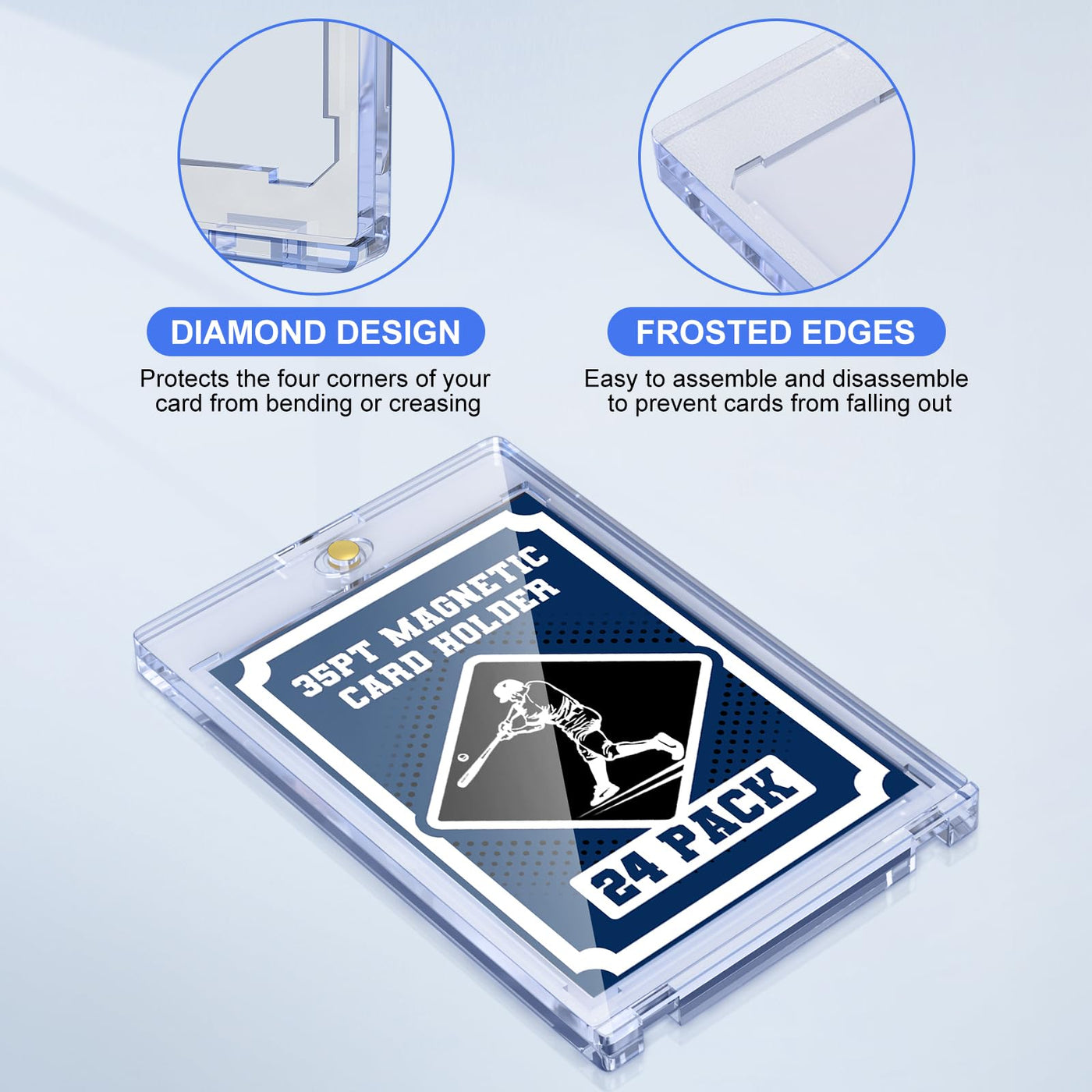 35pt Magnetic Card Holder Sammelkarten Hüllen UV-Schutz Kunststoff,24 Pack Baseball Karten Schützer Hartplastik für sammelbare Sport-Karten Acryl Display Kartenkoffer Fit 2.5x3.5in
