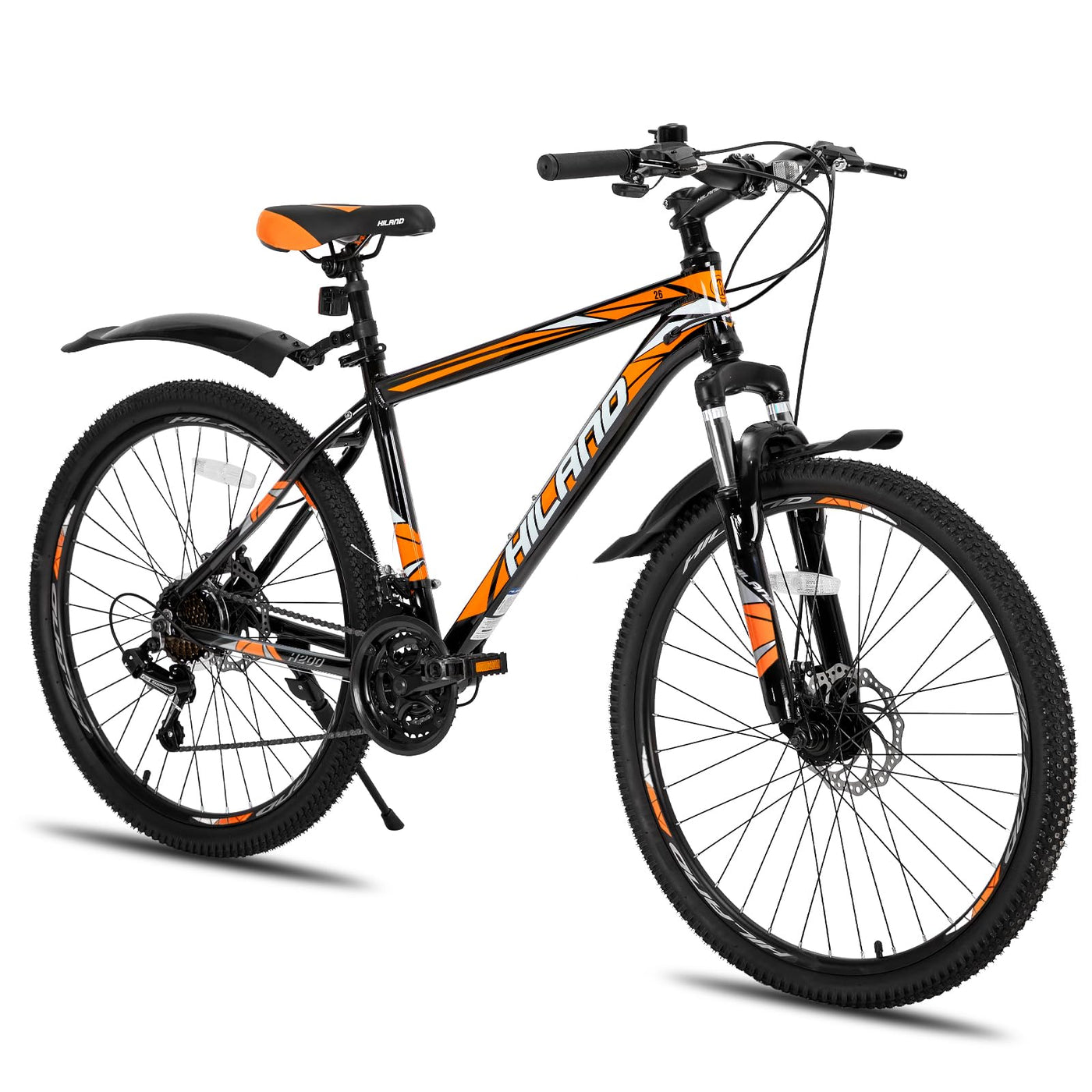 HILAND 27,5 Zoll Mountainbike 21-Gang MTB Aluminiumrahmen Scheibenbremse Speichenräder Jugendliche Fahrad Herr Damen Einteiliges Fahrradrad Schwarz&Orange