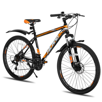 HILAND 27,5 Zoll Mountainbike 21-Gang MTB Aluminiumrahmen Scheibenbremse Speichenräder Jugendliche Fahrad Herr Damen Einteiliges Fahrradrad Schwarz&Orange