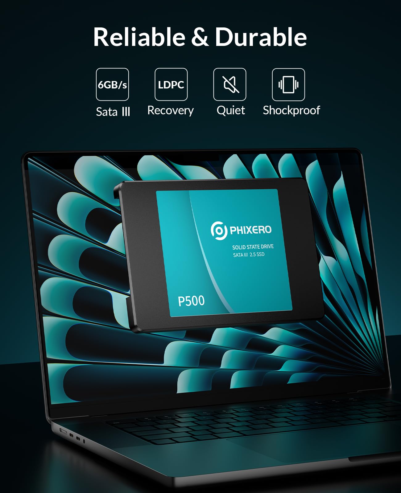 PHIXERO P500 SSD Festplatte intern 2TB 3D NAND, 2,5 Zoll SATA Ⅲ 6 Gb/s internes Solid-State-Laufwerk für Laptops, Desktops und Spielekonsolen-PC
