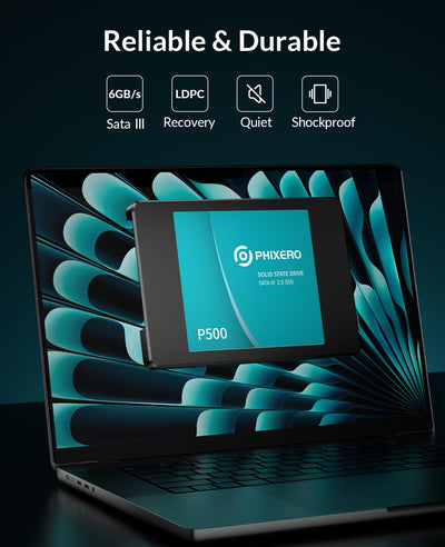 PHIXERO P500 SSD Festplatte intern 2TB 3D NAND, 2,5 Zoll SATA Ⅲ 6 Gb/s internes Solid-State-Laufwerk für Laptops, Desktops und Spielekonsolen-PC