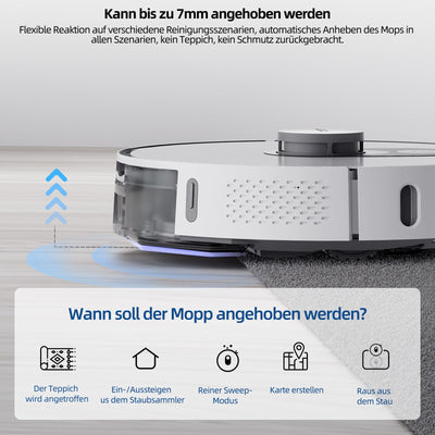 ROIDMI EVE MAX Saugroboter mit Wischfunktion - 5000Pa Staubsauger Roboter mit Absaugstation Selbstreinigung 75 Tage Mopphebung & Schwingwisch 5200mAh Sprachsteuerung für Tierhaare Teppiche Hartboden