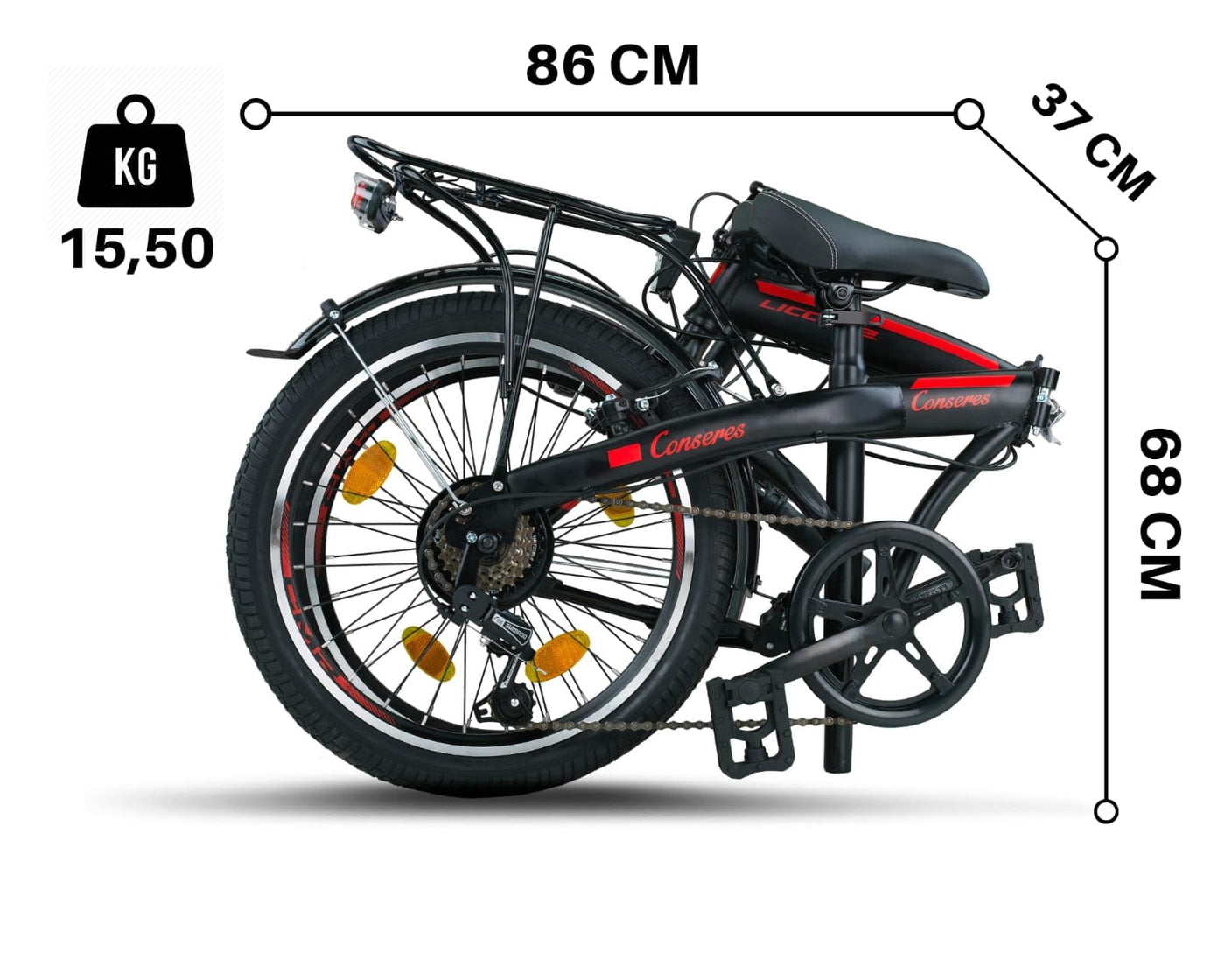 Licorne Bike CONSERES Premium Faltrad, Klapprad in 20 Zoll - Fahrrad für Herren, Jungen, Mädchen und Damen - Shimano 6 Gang-Schaltung - Hollandfahrrad - Schwarz/Rot
