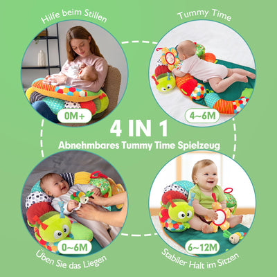 hahaland Baby Spielzeug 3 6 9 12 Monate,3 in 1 Abnehmbar Raupe für Baby Bauchlage Helfen Sitzen Stützen,Tummy Time Toys Spielkissen mit Rassel, Beißring, Spiegel für Babyspielzeug ab 0-6-12 Monate