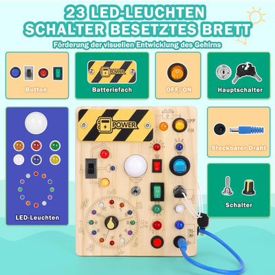 Busy Board Montessori Spielzeug ab 1 jahr Activity Board Holzspielzeug Mit 10 Schaltern und 23 LED Lichtern Sensorik Spielzeug Motorikspielzeug für Babys und Kinder ab 1 2 3 4 Jahre Jungen und Mädchen