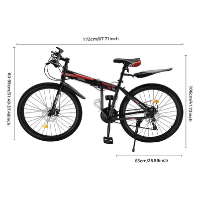26 Zoll Faltrad 21 Gang MTB Mountainbike Faltrad Junior Fahrrad, geeignet für Outdoor-Touren Wandern, große Hilfe für Radfahren Enthusiasten (Schwarz/Rot)