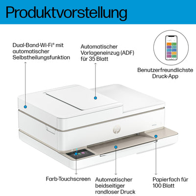 HP ENVY 6520e, Multifunktionsdrucker, 3 Monate gratis drucken mit HP Instant Ink inklusive, Drucken, Kopieren, Scannen, Mobiler Faxversand, Wi-Fi, Automatischer Vorlageneinzug, Touchscreen