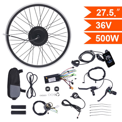 SABUIDDS 27.5 Zoll 36V 500W Ebike Vorderrad Umbausatz Kit E-Bike Nachrüstsatz mit HL Plus 36V 13Ah Akku DIY E-Bike LCD Display Electric Bicycle Umbausatz für 24" V-Brake Scheibenbremse Vorderrad Bike