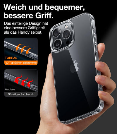 TORRAS Crystal Clear für iPhone 16 Pro Hülle [Nr.1 Vergilbungsschutz & Ultra Dünn] Hülle iPhone 16 Pro Case Militär-Grade Stoßfest Silikon Handyhülle iPhone 16 Pro Weicher Griff Kratzfest Transparent