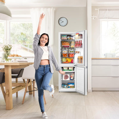 Comfee RCB169WH2(E) Kühl-/Gefrierkombination/150 cm Höhe/Low Frost/Einstellbare Kühlschranktemperatur/LED-Licht/195 kWh/Jahr/115L Kühlteil/59L Gefrierteil/Weiß