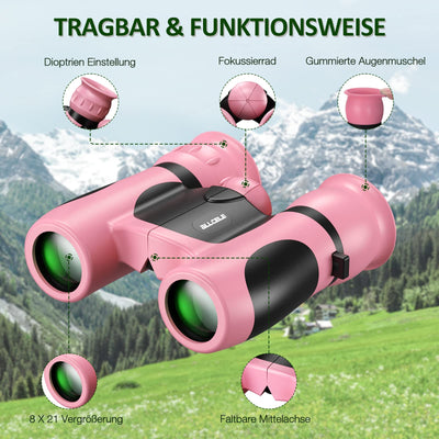ALLCELE Fernglas für Kinder, Kinderfernglas mit starker Vergrößerung 8 x 21, Outdoor Exploration Ferngläser Spielzeug für Junge Mädchen ab 3-12 Jahre.