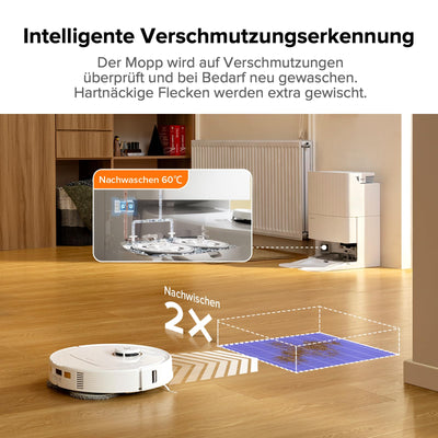 roborock Qrevo Pro Set Saugroboter mit Wischfunktion&Hebarem Wischmopp, 7000Pa, FlexiArm Design™ Kantenreinigung, 60 °C Heißwasser-Moppwäsche, zusätzlich 2 Wischmops, Roboterstaubsauger-Set(Weiß)