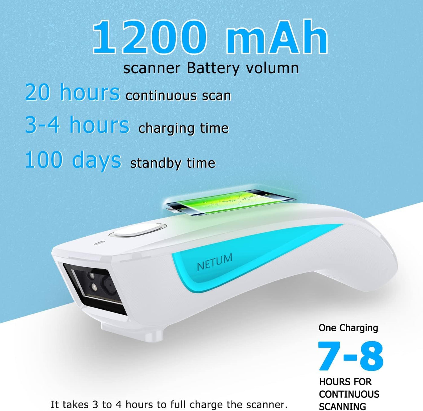 NETUM Upgrade Mini Wireless QR Barcode Scanner, 3 in 1 Bluetooth Tragbare Tasche Kleiner 1D 2D Strichcodeleser, Automatisch Schnelles, Präzises Scannen für POS, C850 Weiß