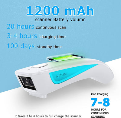 NETUM Upgrade Mini Wireless QR Barcode Scanner, 3 in 1 Bluetooth Tragbare Tasche Kleiner 1D 2D Strichcodeleser, Automatisch Schnelles, Präzises Scannen für POS, C850 Weiß