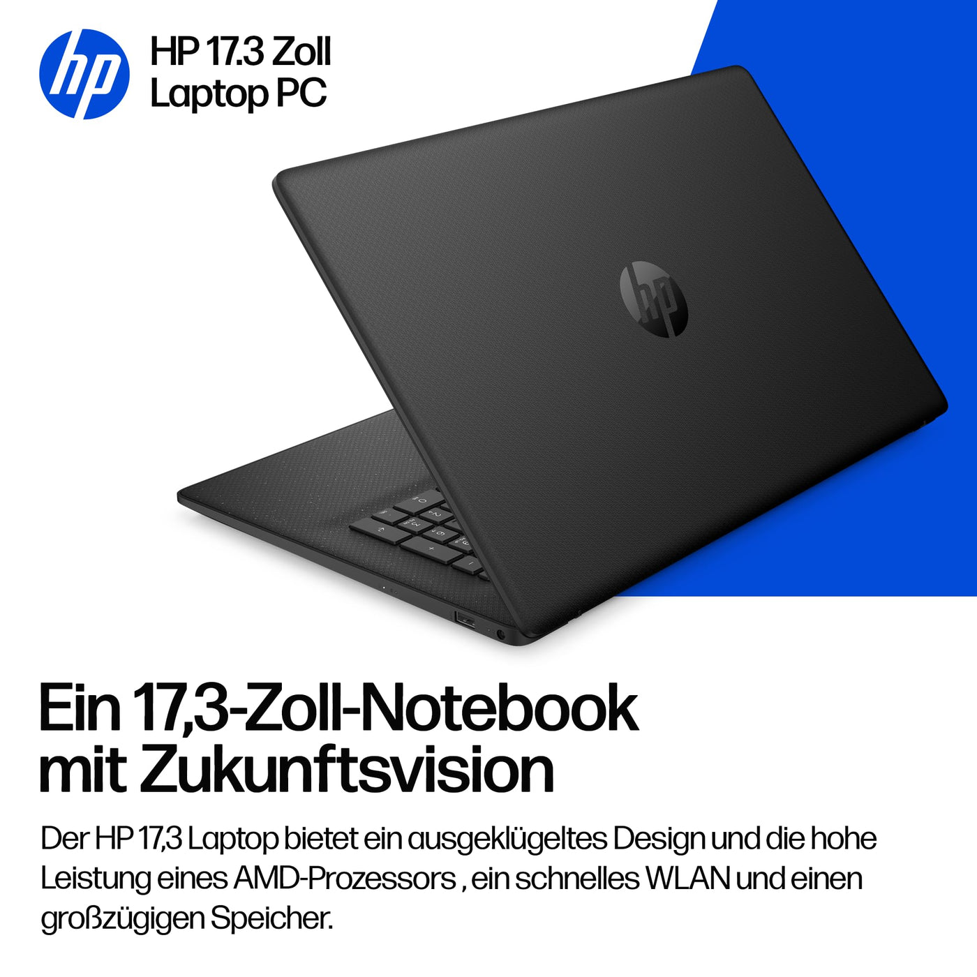 HP Laptop mit 17,3" FHD Display, AMD Ryzen 5 7520U, 8 GB DDR5 RAM, 512 GB SSD, AMD Radeon-Grafik, Windows 11, QWERTZ, Schwarz inkl. 25 GB Dropbox-Speicher für 12 Monate