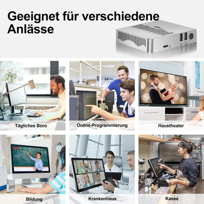 UXX Mini PC Unterstützung 512GB M.2 SSD Erweiterung, N3350 Micro Desktop Computer 64GB eMMC, Gaming PC 4K UHD Dual Display, BT, 2.4/5G WiFi, USB 3.0, HD für Büro/Home (silbrig)